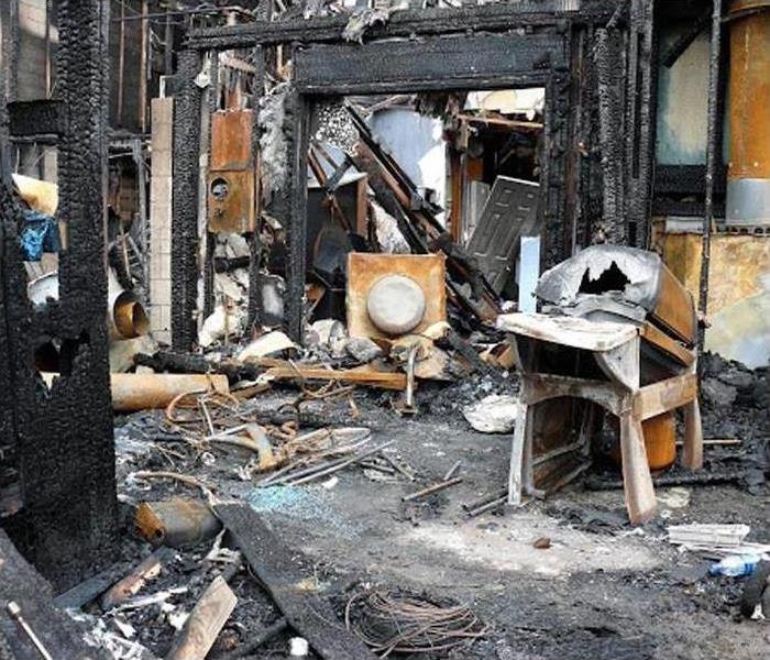 Home interior with significant fire damage